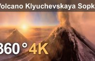 360°, Eruption of Volcano Klyuchevskaya Sopka, Kamchatka, Russia. 4K aerial video
