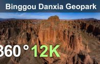 Binggou Danxia Geopark, China. Aerial 360 video in 12K
