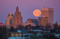 Supermoon sets over Providence skyline