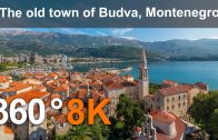 The old town of Budva, Montenegro. 8K 360 aerial video.